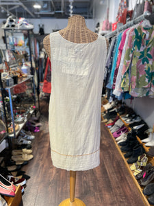 Hazel Brown Beige Cotton Patchwork Sleeveless raw hem Dress, Size 3=L