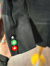 Load image into Gallery viewer, Moschino black, green, yellow Linen Flowers floral buttons Jacket
