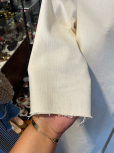 Erica Tanov off beige Cotton Longsleeve frayed Dress, Size 1=Small