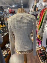 Load image into Gallery viewer, St John Tan and gold Knit woven gold accent Long sleeve JEWEL BUTTONS Sweater, Size S
