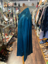 Load image into Gallery viewer, RAVELLA Turquoise Silk Button Up Long sleeve Top, Size L
