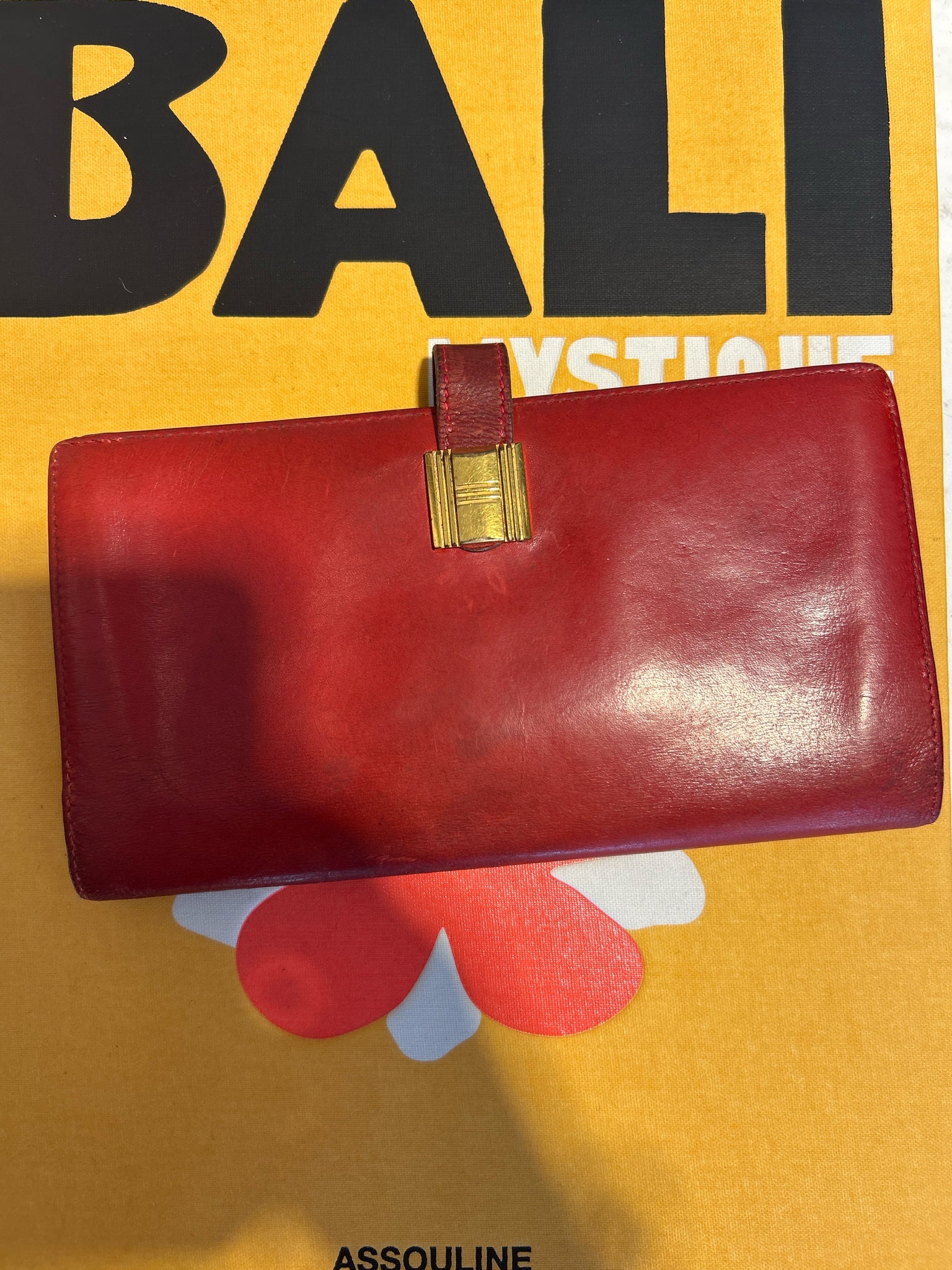Hermes VINTAGE Red Leather gold accent AS IS Wallet