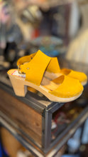 Load image into Gallery viewer, BRYR Mustard wood &amp; leather peep &amp; sling clog Shoe, Gently Worn, Size 39

