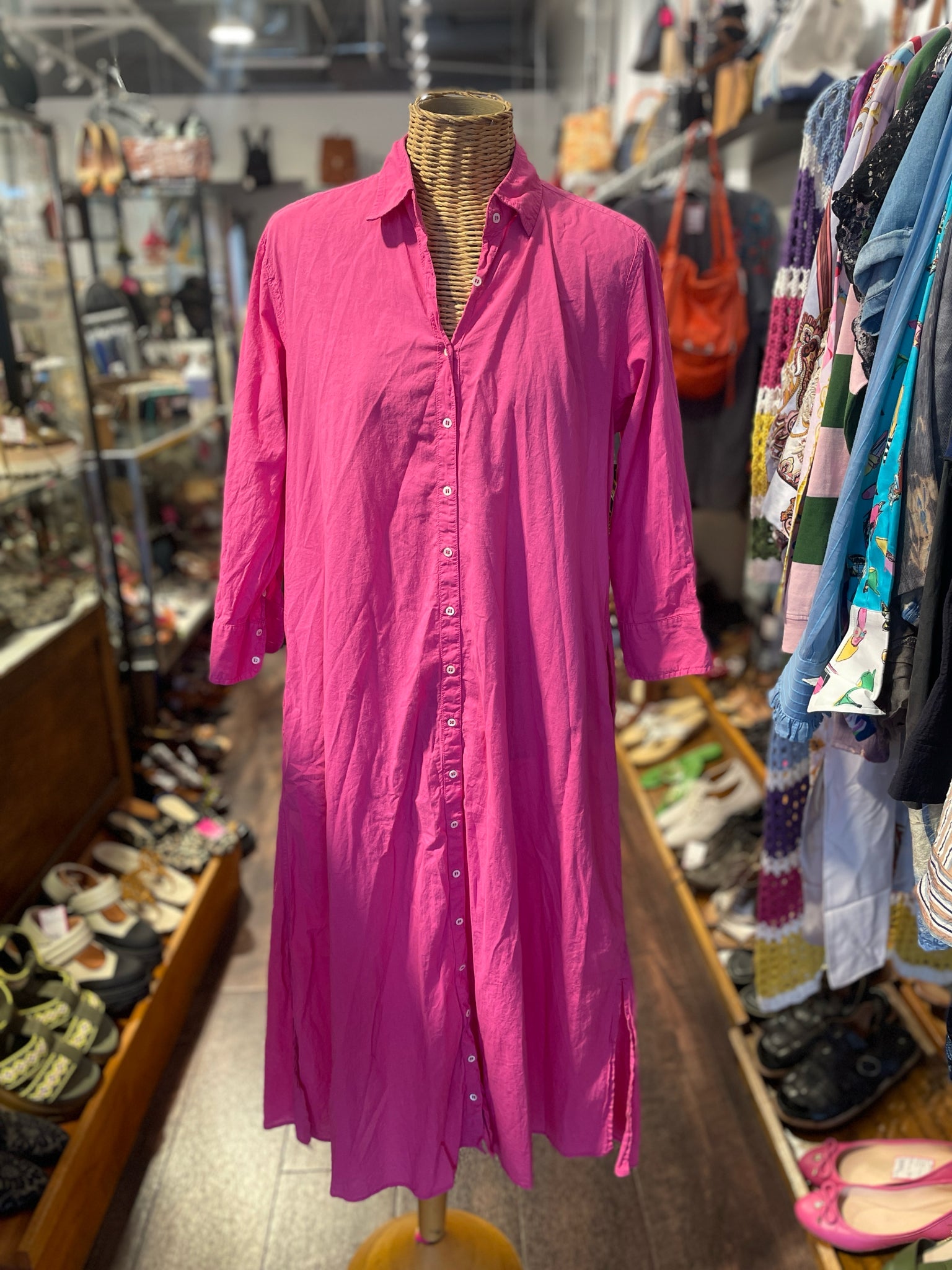 XIRENA Hot Pink Cotton Button Up shirt style Dress, Size XS