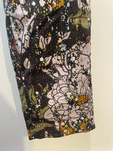 Kawakey Charcoal Cotton paint & plants print attached belt Pant, Size M