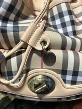Load image into Gallery viewer, Burberry Tan Leather Nova check Size Small bucket Purse
