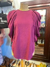Load image into Gallery viewer, ISABEL MARANT Fuschia Lyocel ruffe sleeves Short sleeve Bow Top
