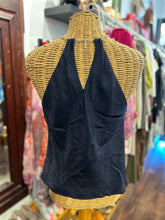 Load image into Gallery viewer, Scanlon&amp;Theodore Navy Silk chain detail Halter Top
