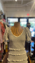 Load image into Gallery viewer, Love Shack Fancy white &amp; grey Cotton window pain &amp; stripes puff shoulder Dress
