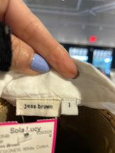 Load image into Gallery viewer, Jess Brown White Cotton Button up 3/4 length sleeve Top, Size 1=S
