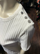 Load image into Gallery viewer, Veronica Beard White Cotton Blend Ribbed W/Rhinestone Top, Size L
