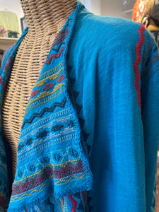 Johnny Was Blue Cotton embroidered layering top, Size S
