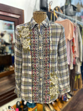 Load image into Gallery viewer, Johnny Was Workshop green, blue, pink Cotton Blend Plaid Floral Embroidery Top
