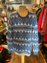 Load image into Gallery viewer, Isabel Marant Etoile Blue &amp; Gray Mohair blend Geometric Longsleeve Fuzzy Sweater
