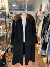 Load image into Gallery viewer, I.Magnin Black &amp; Brown Cashmere fur accent Coat

