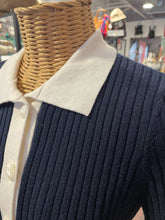 Load image into Gallery viewer, Rag &amp; Bone navy &amp; white Cotton &amp; Cashmere Button Up Long sleeve Top, Size S
