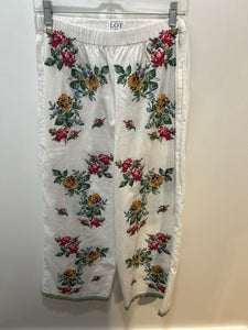 Lot by Orsina white & multi Needlepoint Elastic Waist Pant, Size M