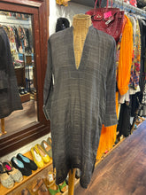 Load image into Gallery viewer, Erica Tanov Grey Silk gold lines Longsleeve Dress
