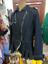 Load image into Gallery viewer, Samuel dong Black Cotton Blend Distressed frilly trim Jacket, Size L
