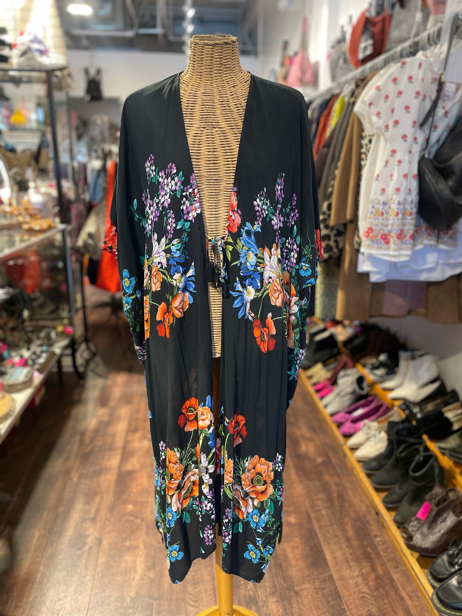Johnny Was Black Rayon Floral Layering Top, Size S/M