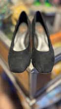 Load image into Gallery viewer, Charlotte Stone Black Suede w/gold heel Shoe, Size 10
