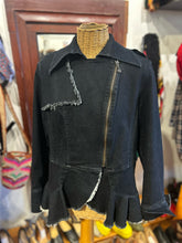 Load image into Gallery viewer, Samuel dong Black Cotton Blend Distressed frilly trim Jacket, Size L
