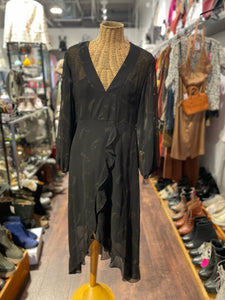 The Kooples Black Viscose Paisley v neck sheer Dress, Size 3=L