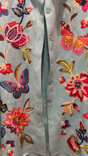 Load image into Gallery viewer, Johnny Was Light Blue Linen butterfly &amp; flowers embroidered button down longsleeve Top, Size M
