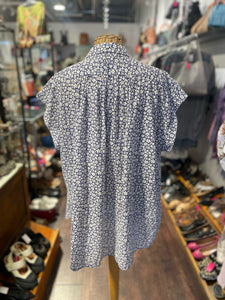 Nili Lotan Purple & White Cotton Floral Button up Top, Size L