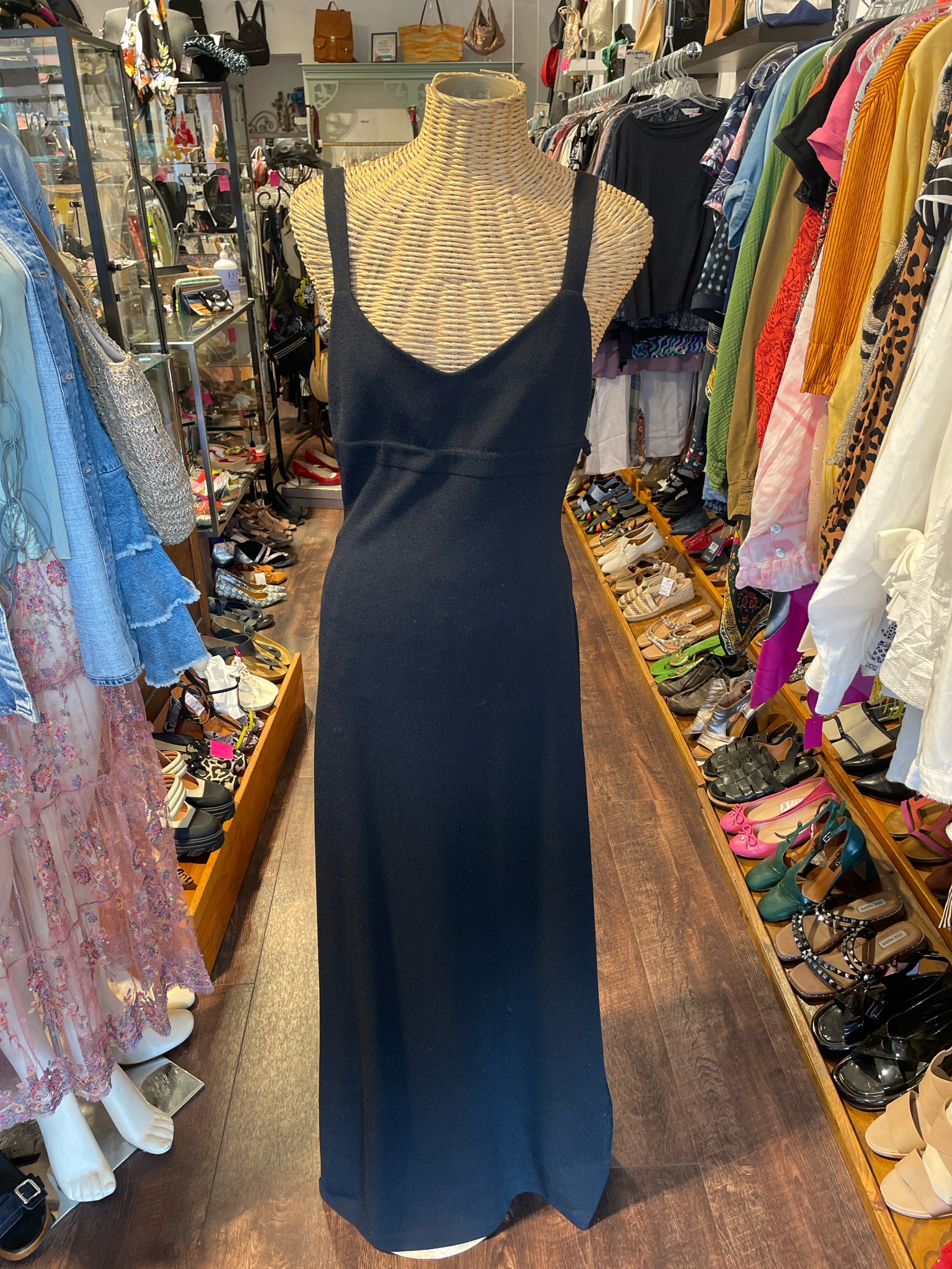 St John Black Wool Blend Maxi back detail Dress