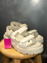 Load image into Gallery viewer, Christian Dior Ivory Leather W/velcro Logo sandal, Size 39
