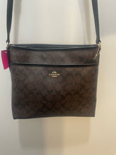 Load image into Gallery viewer, Coach brown &amp; black Leather Logo Size canvas crossbody Purse
