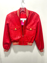 Load image into Gallery viewer, Lillie Rubin Vintage Red and gold Leather sparkle Cropped longsleeve bomber Jacket, Size S
