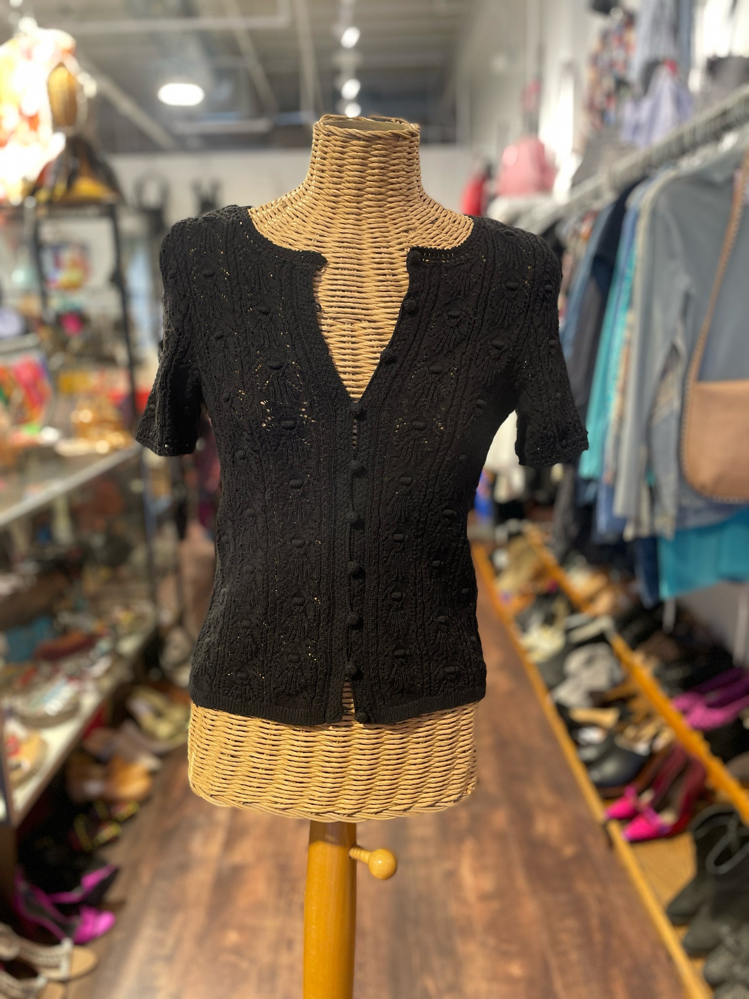 La Maille Sezane Black Cotton NWT! Eyelet Top, Size XS