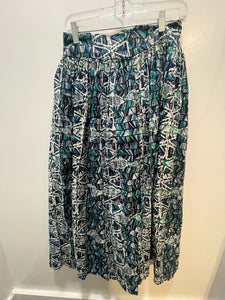 Sika x Anthropologie white/blue Cotton Abstract Maxi Skirt, Size 8