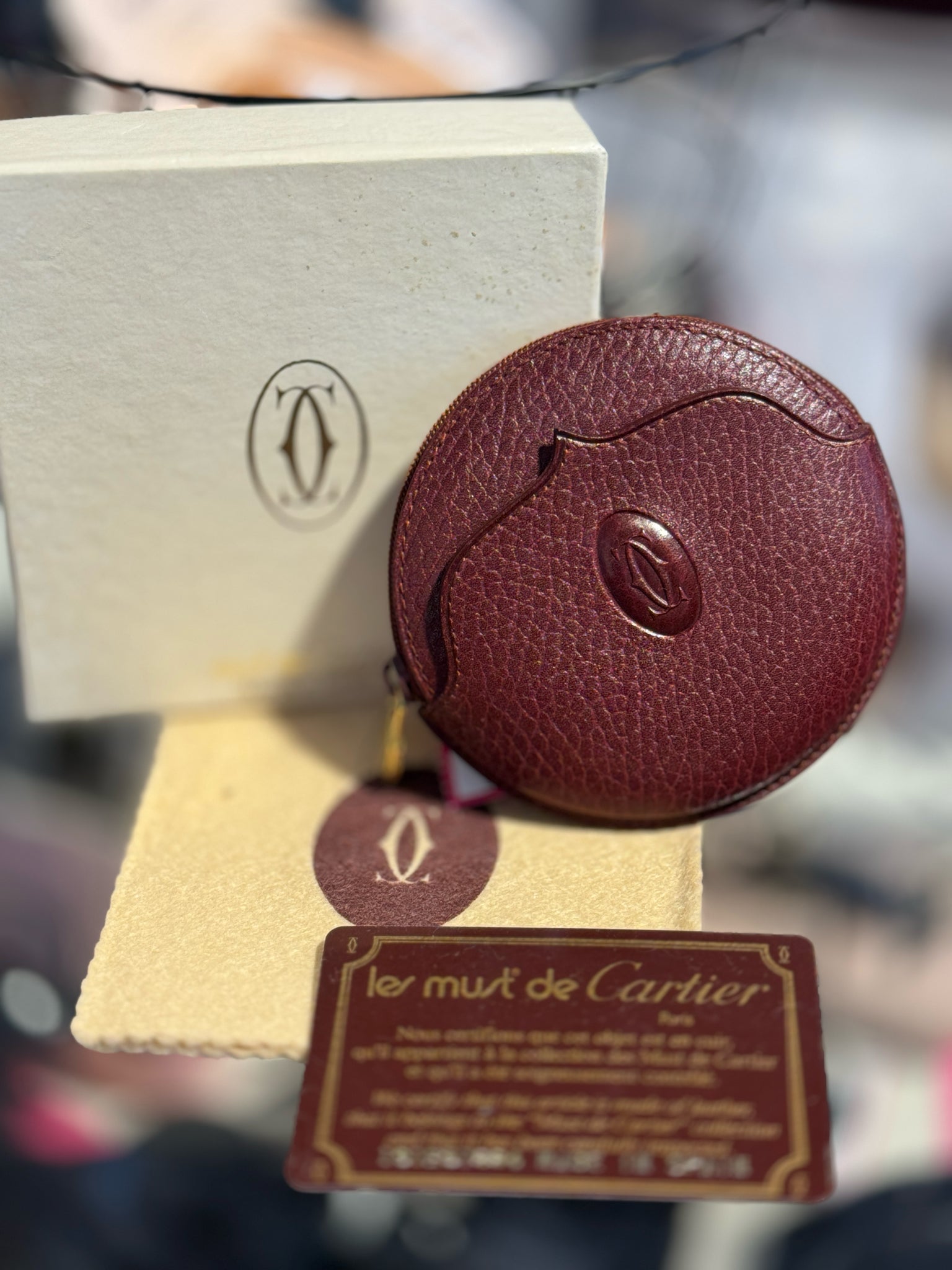 Cartier Vintage Ox Blood Leather coin purse, Original box and Authentication Card