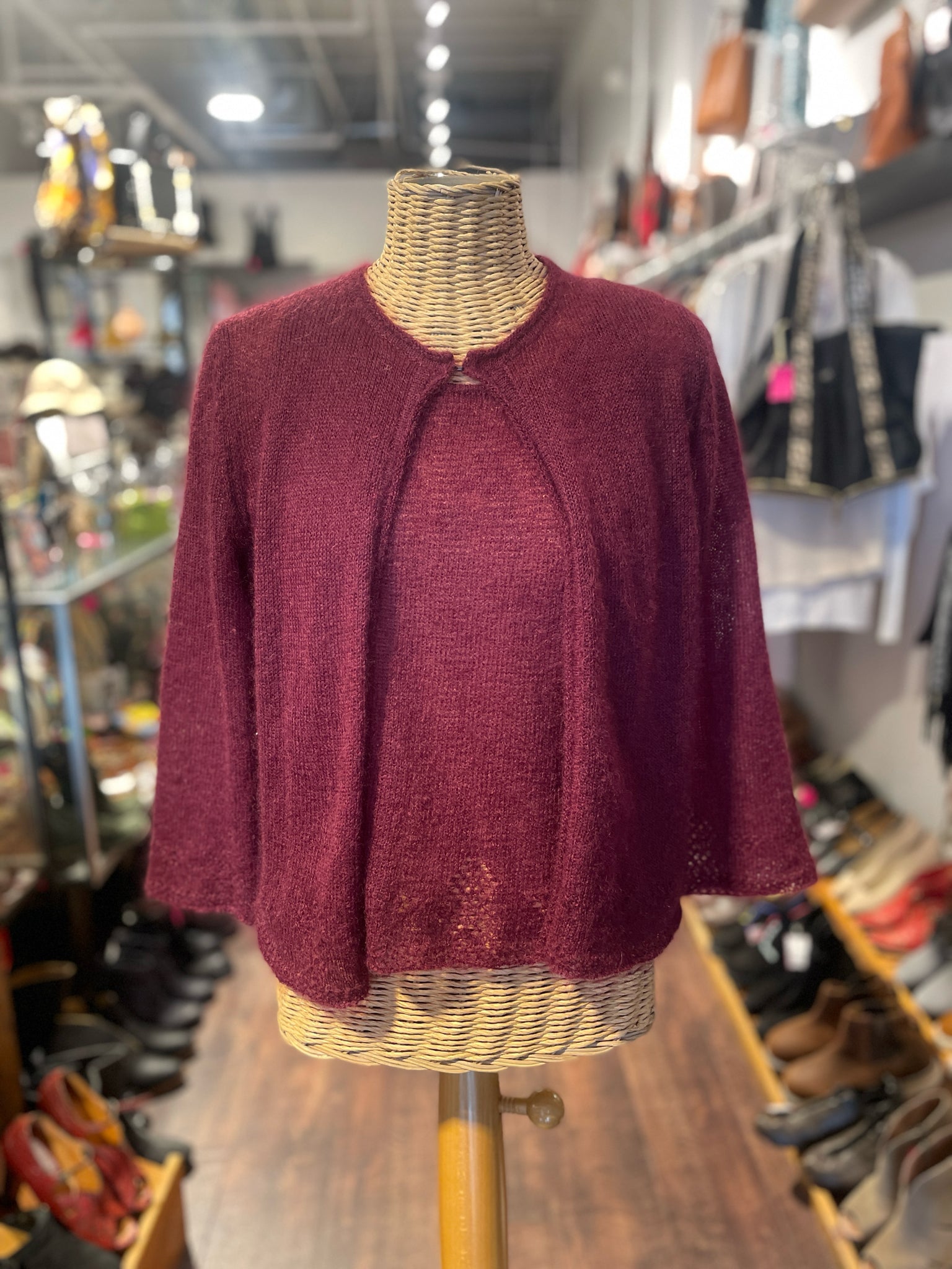 Margaret O'Leary Wine Mohair blend woven tank top W/matching  Sweater, Size 2=M