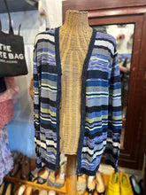 Load image into Gallery viewer, Missoni Navy &amp; purple cotton &amp; linen stripes lightweight Button Up Sweater

