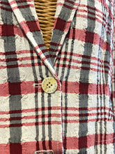 Load image into Gallery viewer, T-Jacket Black, white &amp; red Cotton Blend Plaid crinkle Blazer, Size M
