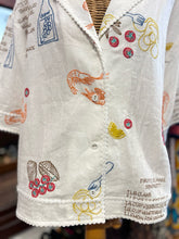 Load image into Gallery viewer, Caroline Constas White Linen embroidered button down short sleeve Top
