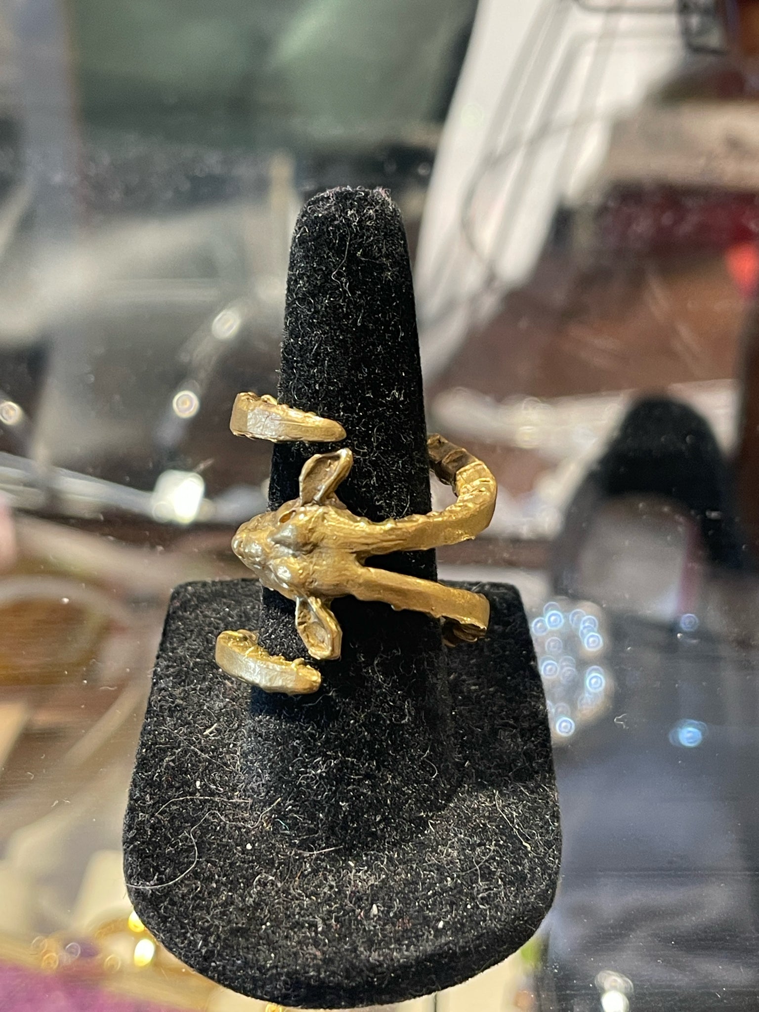 DESIGNER gold tone Brass Ram head Ring, Size 8