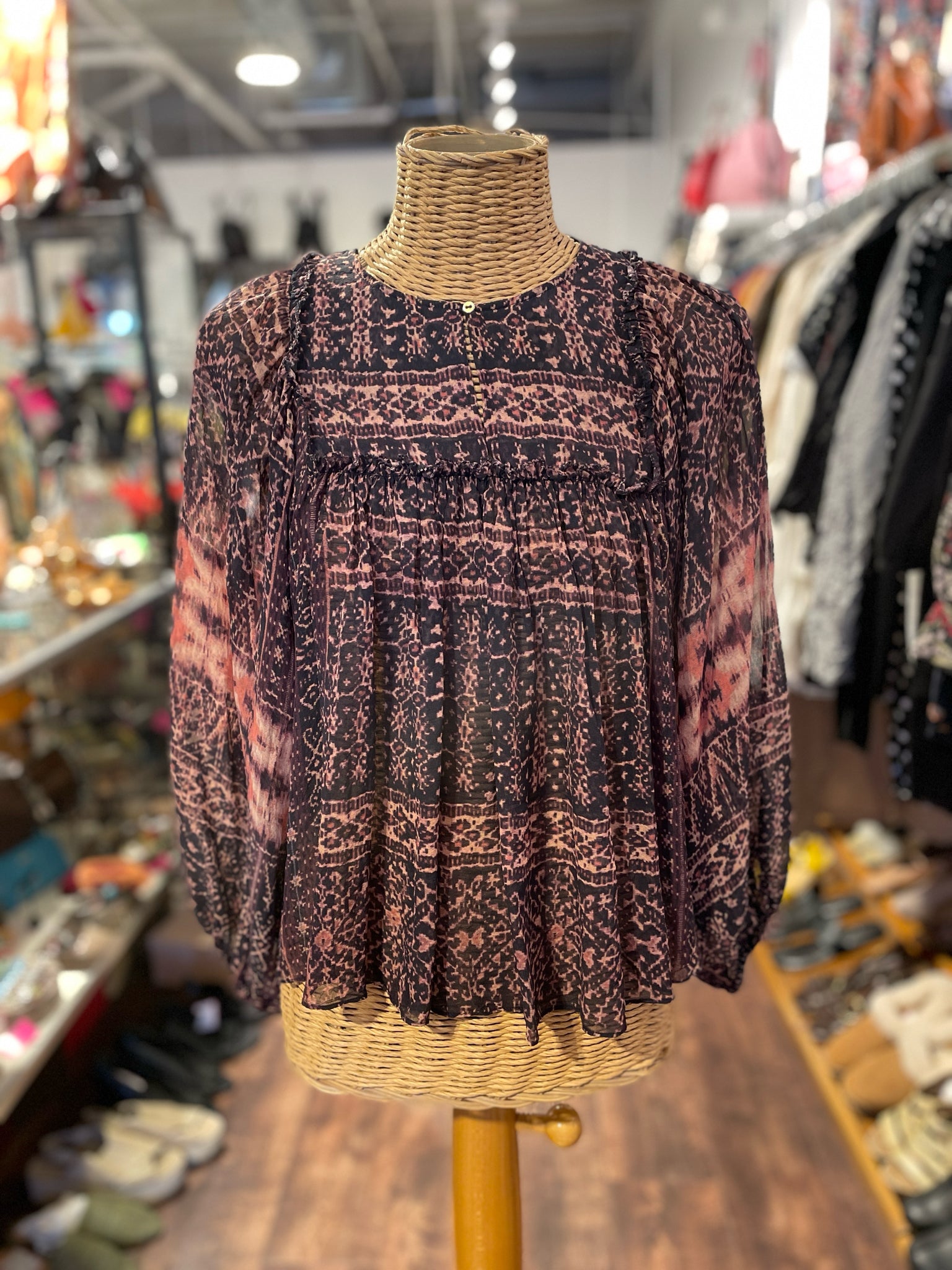 Ulla Johnson Burgundy Abstract tribal Flowy Top, Size 4