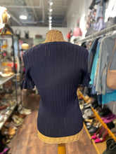 Load image into Gallery viewer, Pearl Navy Viscose blend cut outs &amp; ruffles Top, Size M
