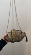 Load image into Gallery viewer, Kayu Cream &amp; Black Raffia Shell Crossbody Purse

