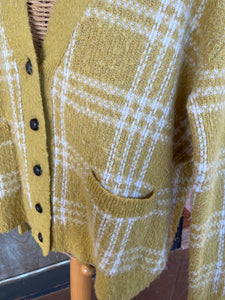 RE/DONE Yellow & Beige Wool Blend Plaid Distressed Cardigan, Size XS