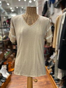 Prada Cream V-Neck T-Shirt Knit Top, Size 42
