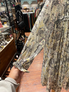 ISABEL MARANT Yellow & Gray Silk Animal Print Sheer Dress, Size 36