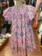 Load image into Gallery viewer, Charina Sarte Pink &amp; Beige Cotton Print Pintucks Short Sleeve Dress, Size M
