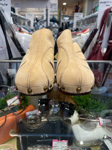 CHLOE Tan Suede Clog Shoe, Size 38