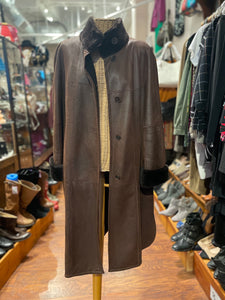 Aquilo Amiq Brown Suede Fur Trim Coat, Size 14